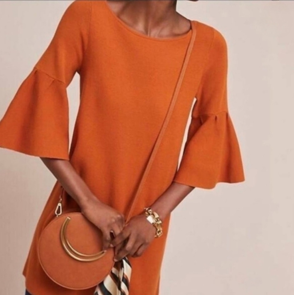 MOTH by Anthropologie Rust Bell Sleeve Tunic Sweater Dress Size XS
